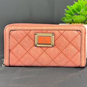 Guess Faux Leather Coral Pink Quilted Wallet - Tan interior. Vintage